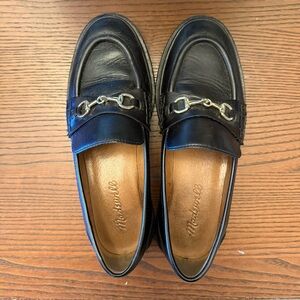 Madewell Women's Black Leather Loafers with Metal Accent